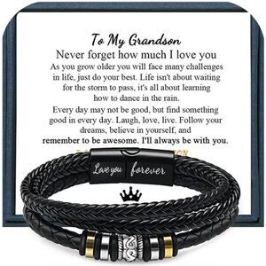 Leather Bracelet for Men Multi-Layer Braided Leather Bracelet with Clasp Black